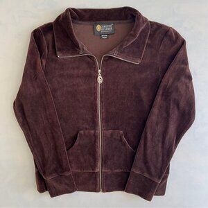 Christine Alexander Brown Full Zip Up Velour Track Jacket Women's M